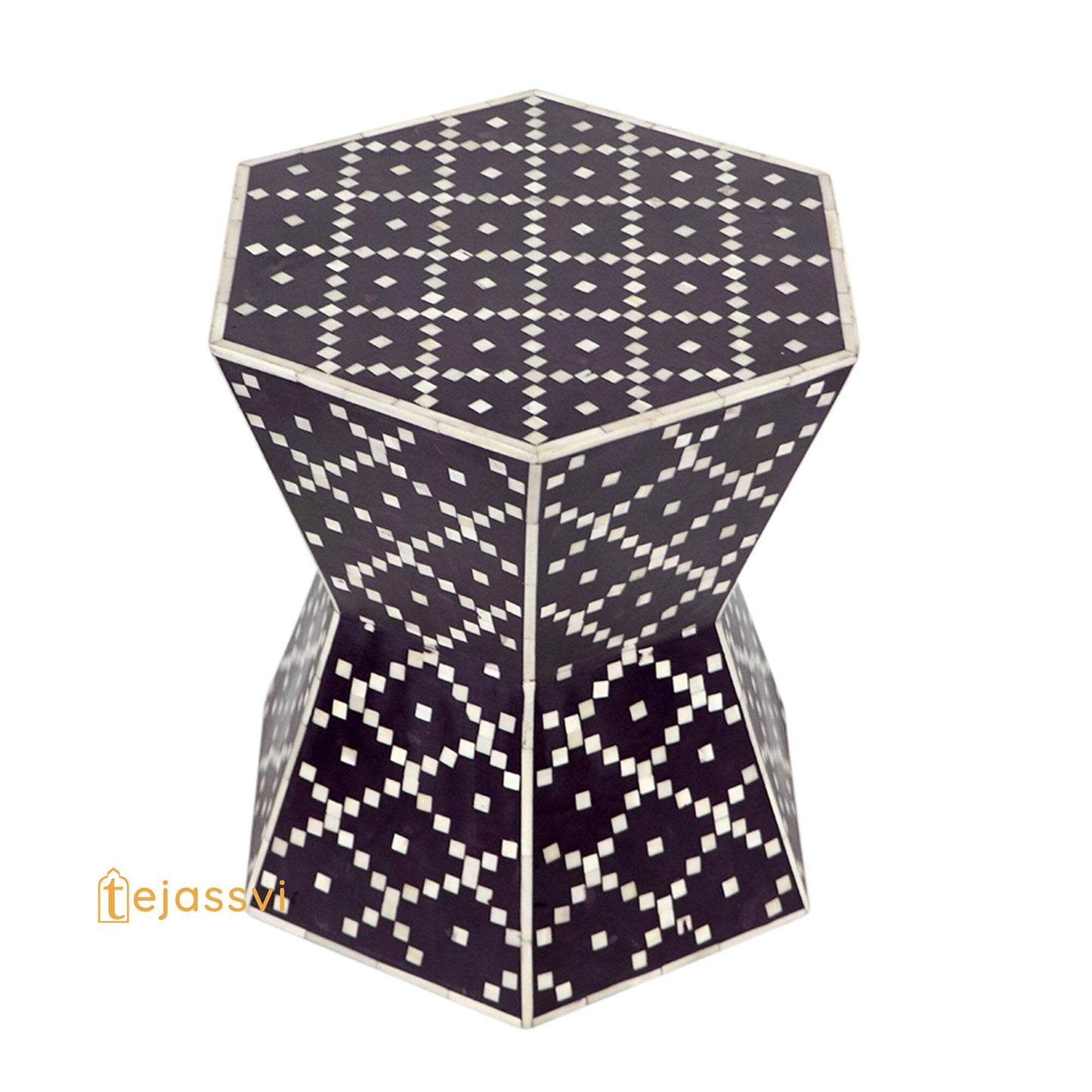 Handmade Bone Inlay Hexagon Table | Bone Inlay Side Table | Modern Luxury Furniture/bone inlay nightstand /bone inlay side table .