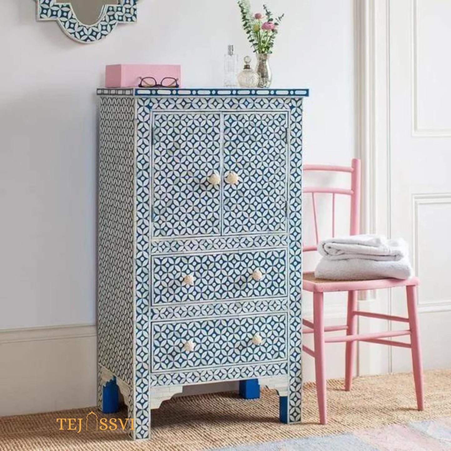 Handcrafted Bone Inlay Tall Boy Cabinet | Bone Inlay Tall Boy Cabinet | Bone Inlay side table | Bone Inlay chest of drawers,Luxury furniture