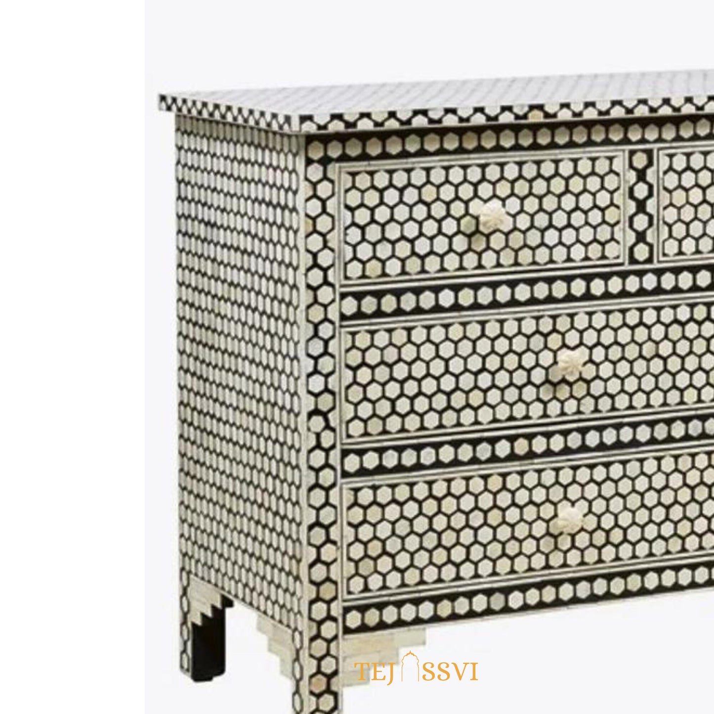 Handmade Bone Inlay dresser/7 Chest of Drawer Honeycomb Design Black, Bone inlay Sideboard Honeycomb black, Inlay Furniture Sideboard Unit