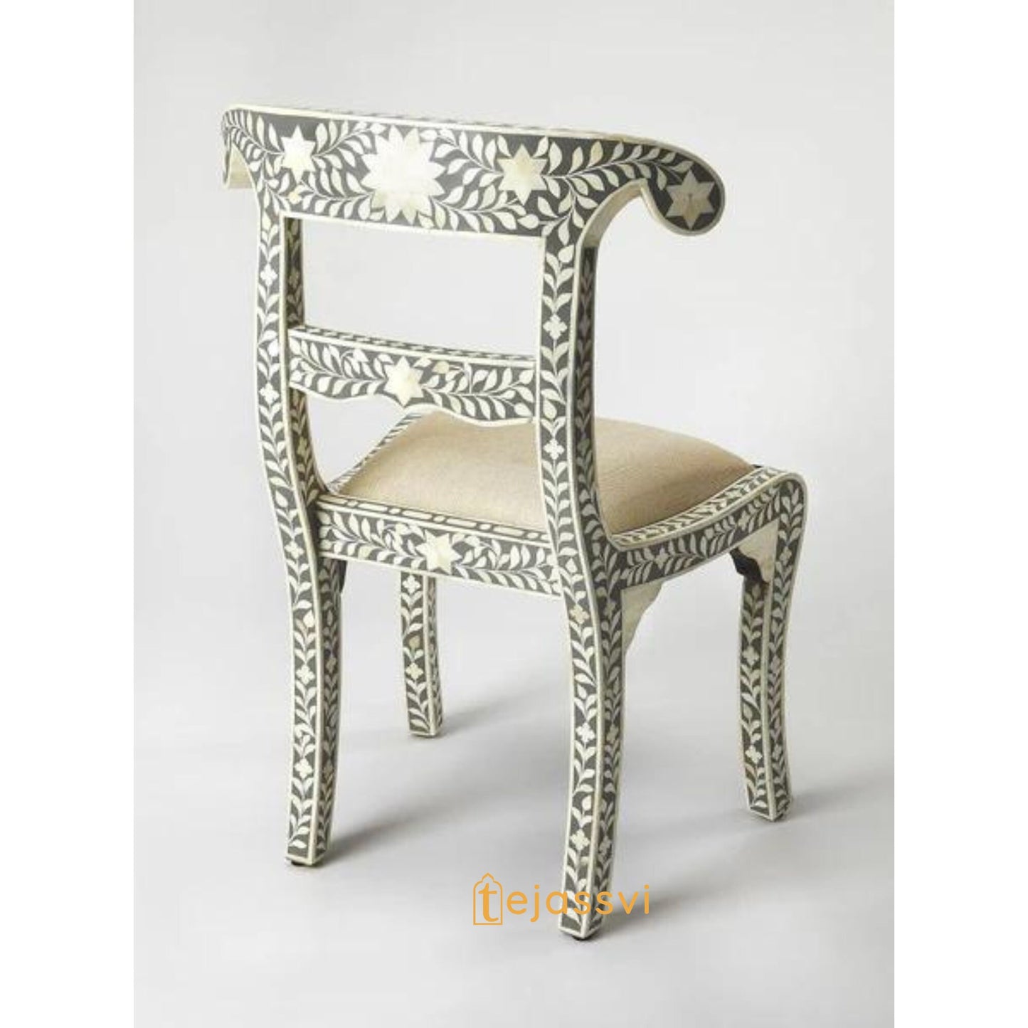 Bone Inlay Floral Chair Grey | Bone Inlay chair | Modern Luxury Furniture