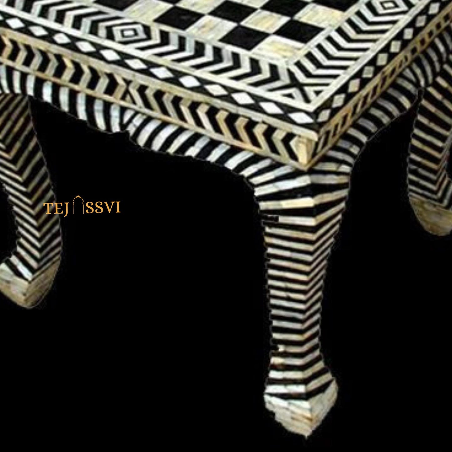 HANDMADE BONE INLAY Floral Blue Jenny Stool | Bone Inlay chair | Modern Luxury Furniture