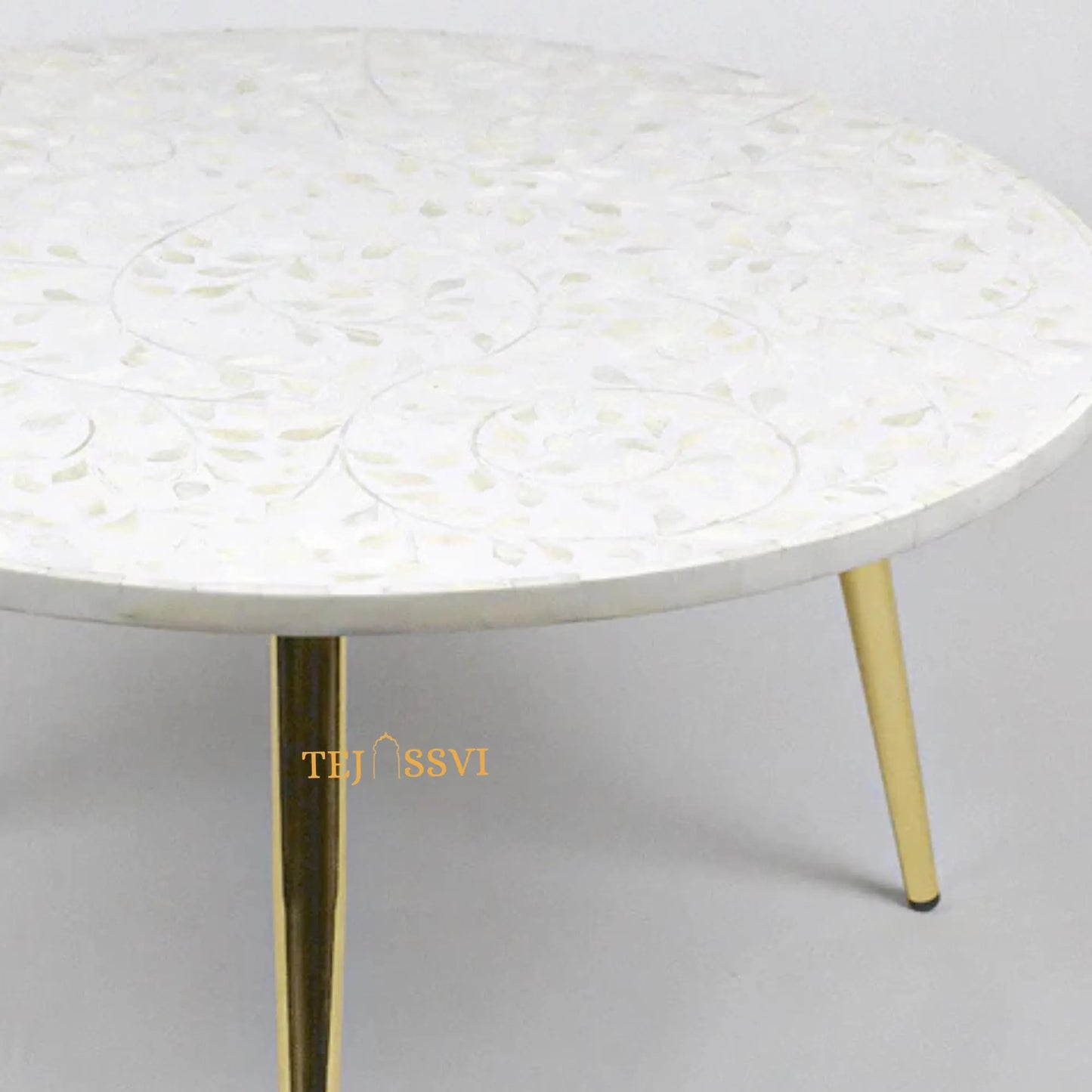 BONE Inlay Round Coffee Table / Centre Table, Bone Inlay Floral Round Coffee Table Handmade Bone Inlay Modern Pattern Furniture.