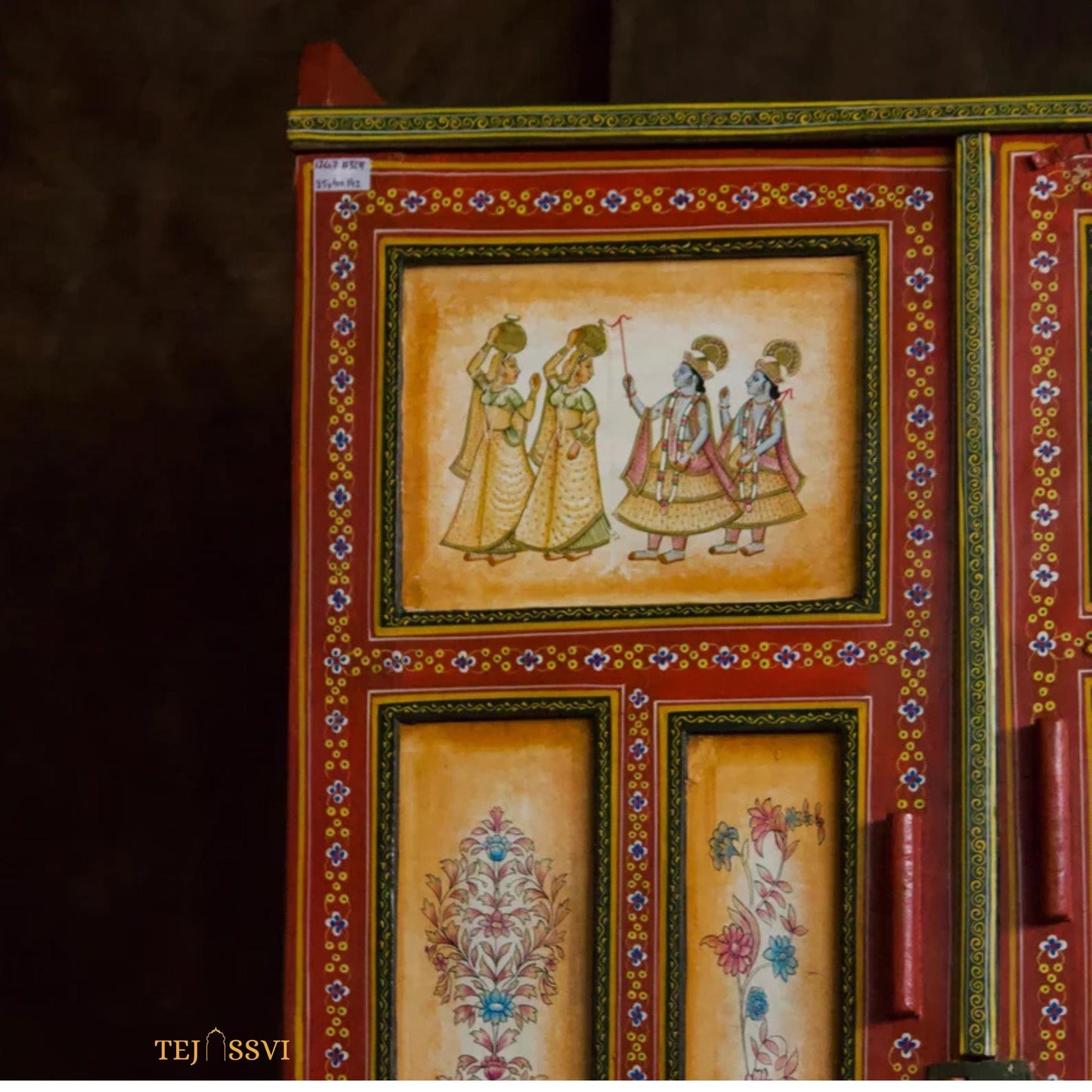 Indian Decorative Wardrobe, Wooden Hand-Painted Almirah, 2 Door Cabinet, Cupboard, Indian Ethnic Style, Bedroom Furniture, Collectible Art..