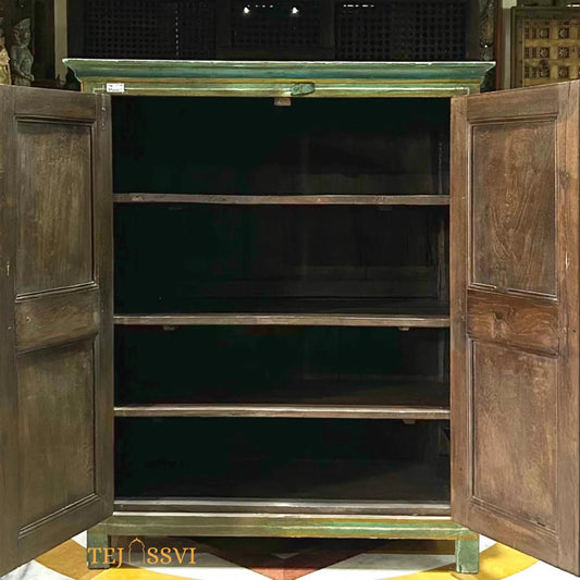 Antique Hand-Painted Indian Cabinet: Rustic Ethnic Sideboard