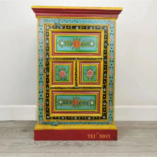 Hand Painted Vase Small Cupboard / Side Storage / Big Cabinet / Hand Painted Furniture / Wooden Big Cabinet / Vintage Cabinet.