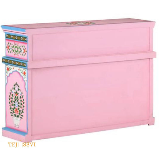 Blue and Pink Painted 3 Door Sideboard / Cabinet | Bedside, Side Table, Hand Painted, Wooden Big Cabinet, Living Room Furniture/Fine Panting