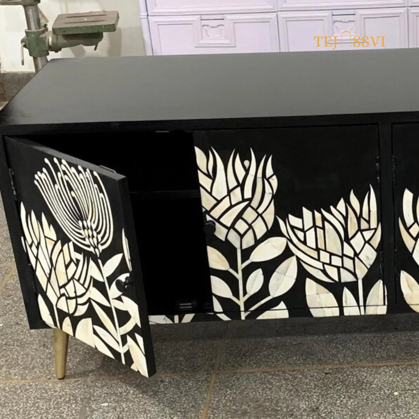 Handmade Bone Inlay Media Cabinet: Floral TV Stand with Storage/ bone inlay luxury furniture / bone inlay console /luxury cabinet .