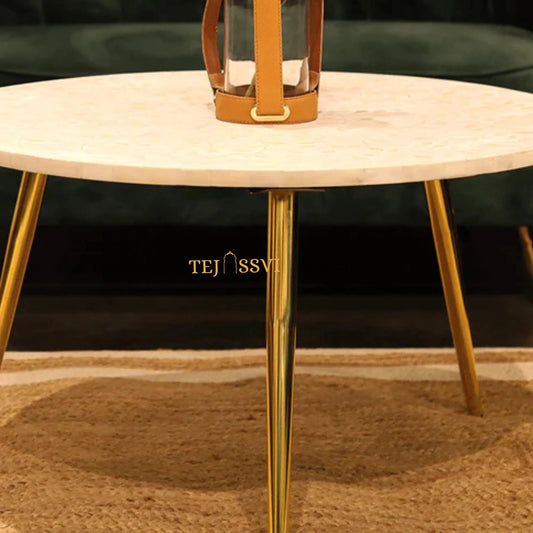 BONE Inlay Round Coffee Table / Centre Table, Bone Inlay Floral Round Coffee Table Handmade Bone Inlay Modern Pattern Furniture.