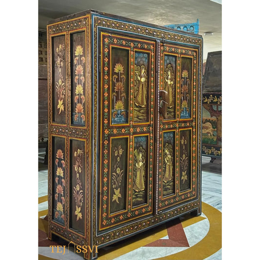 Antique Hand-Painted Wooden Indian Ethnic Cabinet / Vintage Wooden Sideboard - Rustic Charm for Your Home | Entryway Table | Storage Cupboard.