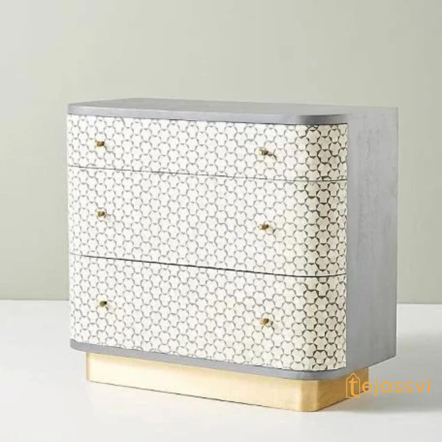 Bone Inlay Four Drawers semi round Geometric Pattern design Bedside Table/ night table | Bone Inlay side table, Bone Inlay chest of drawers.