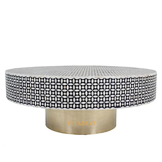 BONE Inlay Round Coffee Table / Centre Table, Bone Inlay  Floral design Round Coffee Table Handmade Bone Inlay Modern Pattern Furniture.