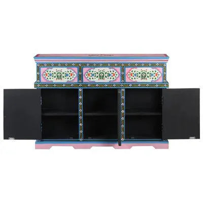 Pink Painted 3 Door Sideboard / Cabinet | Bedside, Side Table, Hand Painted, Wooden Big Cabinet, Living Room Furniture, Fine Painting.
