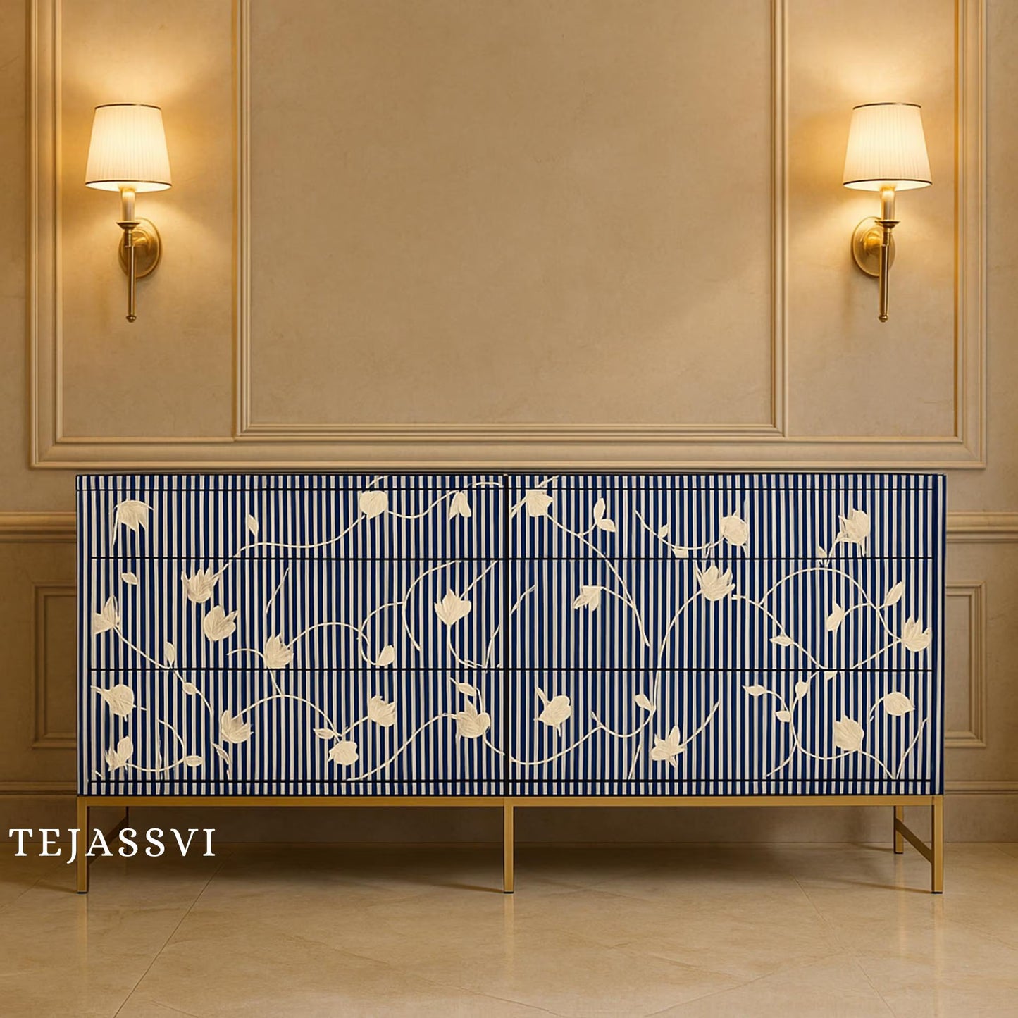Bone Moroccan Inlay 6 Drawers Chest of Drawers, Bone Inlay Drawers Dresser, Bone Inlay Chest of Drawers, Bone Inlay Furniture Sideboard Unit