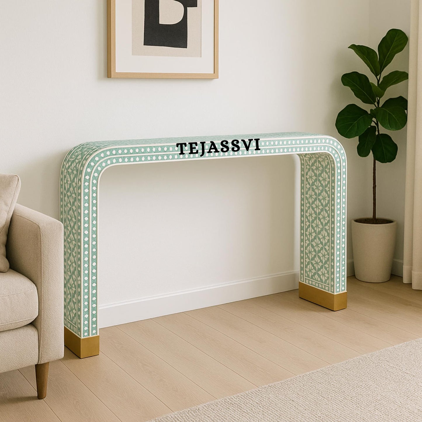 Handmade Bone Inlay Wooden Waterfall/Moroccan design Bone Inlay Console Table/ Laptop Table living room, bone inlay console/Desk/ for lobby