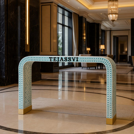 Handmade Bone Inlay Wooden  Waterfall/Moroccan design Bone Inlay Console Table/ Laptop Table living room, bone inlay console/Desk/ for lobby