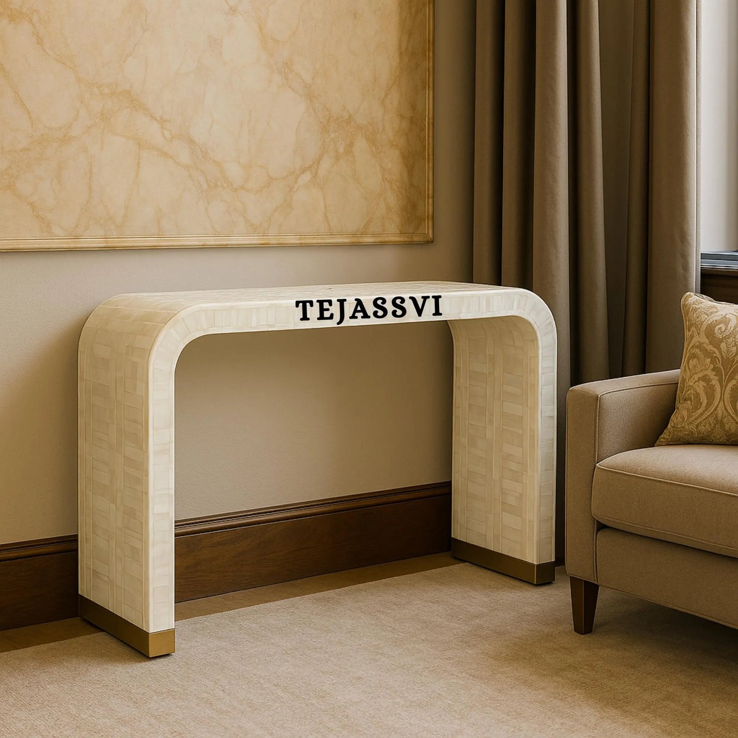 Bone Inlay Console Table, Hall-Way Entry Table, Bone Inlay Coffee Table, Modern Coffee Table,Bone Inlay Centre Table, Waterfall Coffee Table