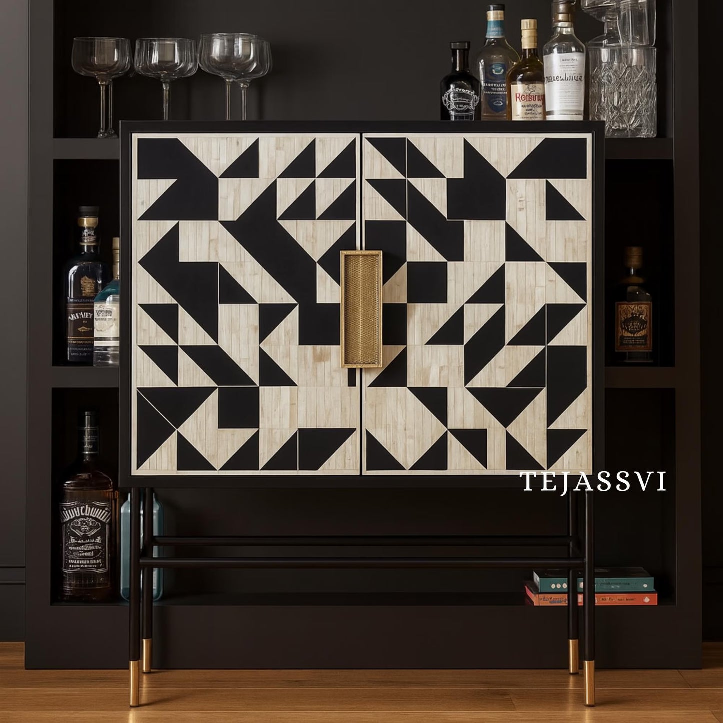 Handmade Bone Inlay luxury Bar cabinet | Storage Unit and Table | Beer Storage Furniture