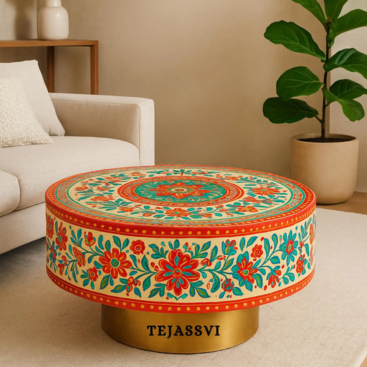 ROUND COFFEE TABLE wooden table Home Decor Handmade Wooden round Shape Cocktail Table Indian Handcrafted Art ,