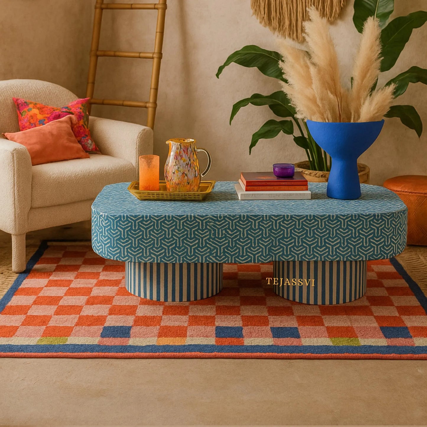 BONE Inlay Coffee Table / Centre Table, Bone Inlay Honeycomb Coffee Table Handmade Bone Inlay Modern Pattern Furniture