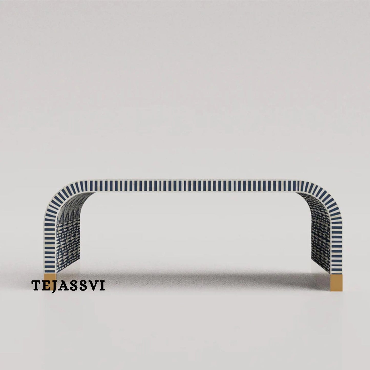 Wood Inlay Waterfall Coffee Table / Laptop Table, Wood Inlay Floral Waterfall Coffee Table Handmade Wood Inlay Modern Pattern Furniture