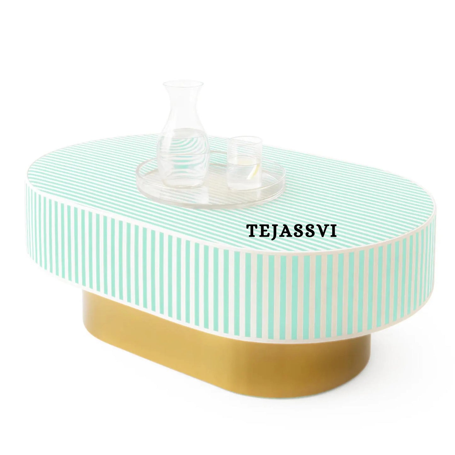 Bone Inlay Oval Coffee Table / Centre Table, bone Oval Coffee Table Handmade Mother of pearl Inlay Modern Pattern Furniture.