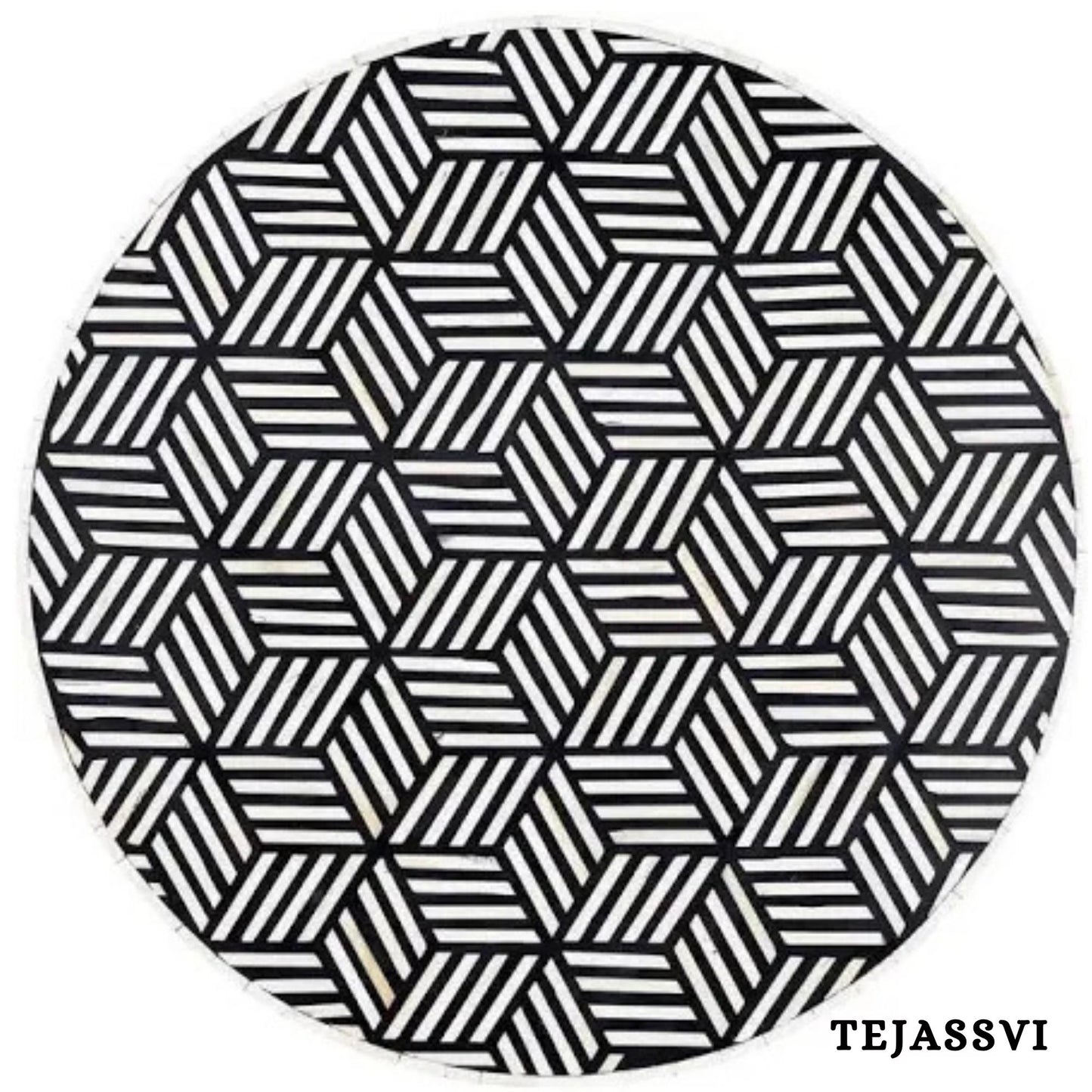 BONE Inlay Round Coffee Table / Centre Table, Bone Inlay Stripped Round Coffee Table Handmade Bone Inlay Modern Pattern Furniture