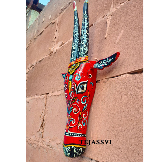 Wooden Cow Head 18 Inches | Bull | Nandi Head Mask Wall Décor. Wooden Wall Hanging. Ethnic Indian Art Best Minimalist Gift Idea for Christmas/Diwali