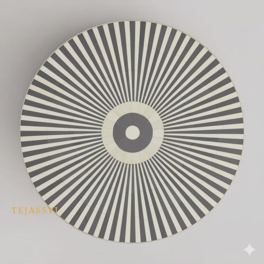 Handmade Bone Inlay Gray Color Coffee Table: Strip Design Center Table /coffee table /bone inlay coffee table /Round coffee table Gray color