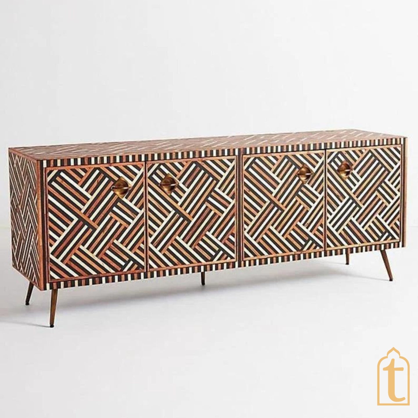 Bone Inlay Furniture/Bone Inlay Chest of Drawers/Storage Unit | - Bone inlay Rani Sideboard With Brass Base/Media Console/woodMedia Cabinet.