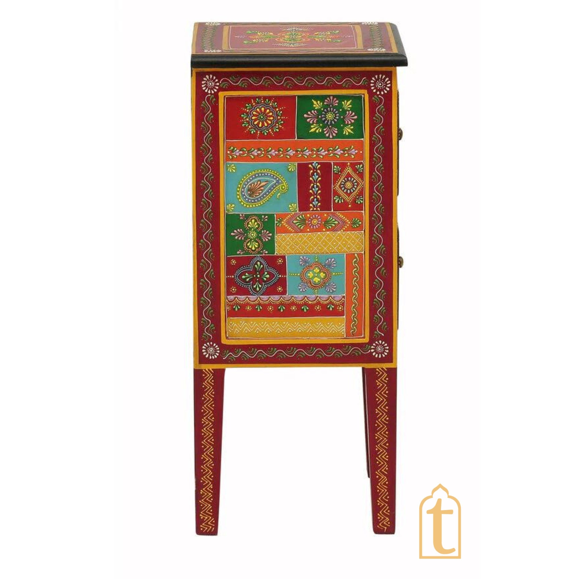 Hand Painted Wooden End Table / Bedside | Sofa Side Table | Small Chest of Drawer for Living Room | Traditional Side Table with Drawers