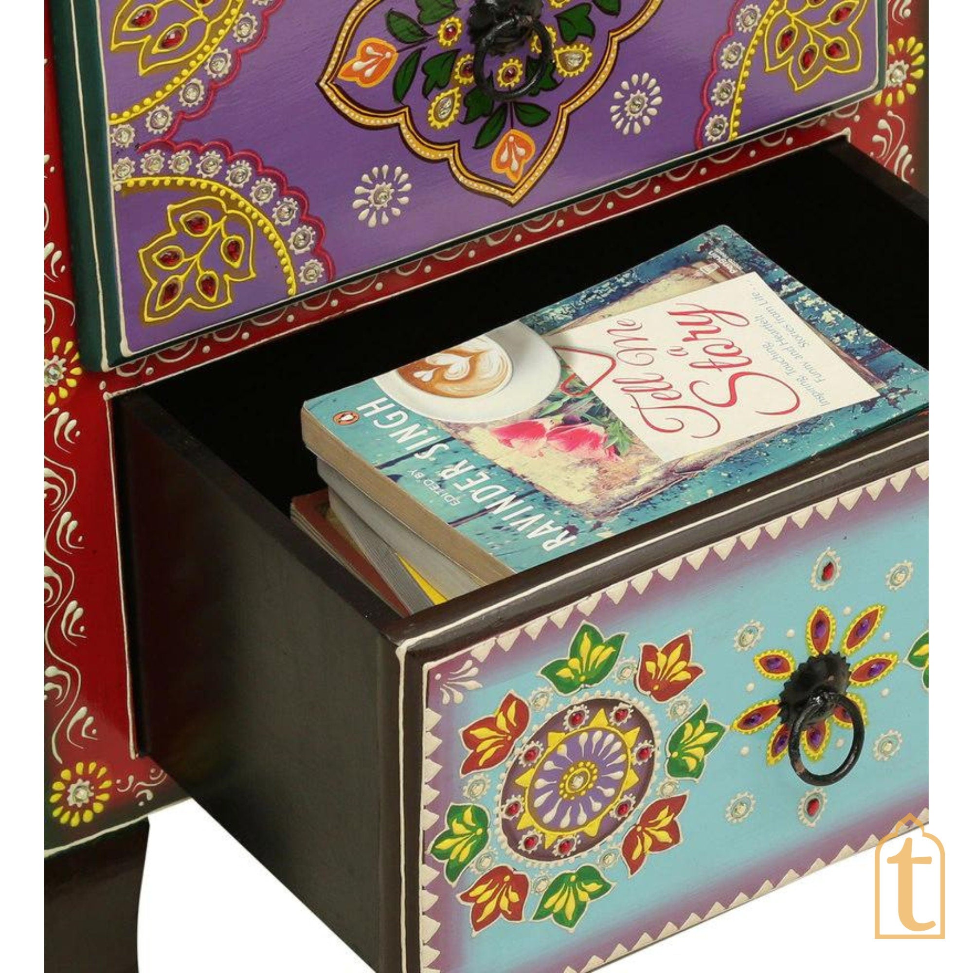 Indian Wooden Hand painted Wooden Chest Drawers / Side Table /  Chest of Drawers for Living Room | Traditional Side Table with Drawers | Bedside table.