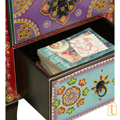 Indian Hand painted Wooden Chest Drawers, Side Table /Chest of Drawers for Living Room |Traditional Side Table with Drawers | Bedside table.