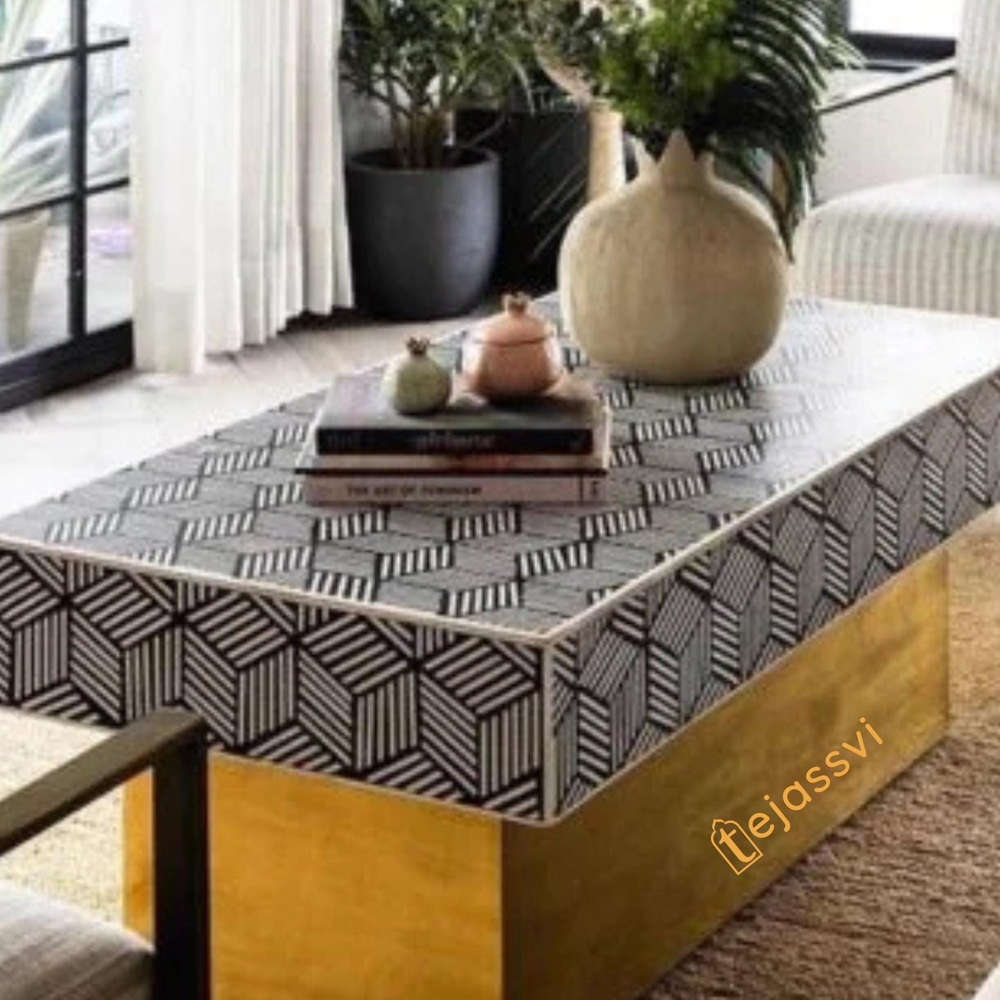 Wooden Bone Inlay Coffee Table/Bone Inlay Wooden ModernPattern Coffee Table Wooden Coffee Table/Centre Table/End Tables/Bone Inlay Furniture