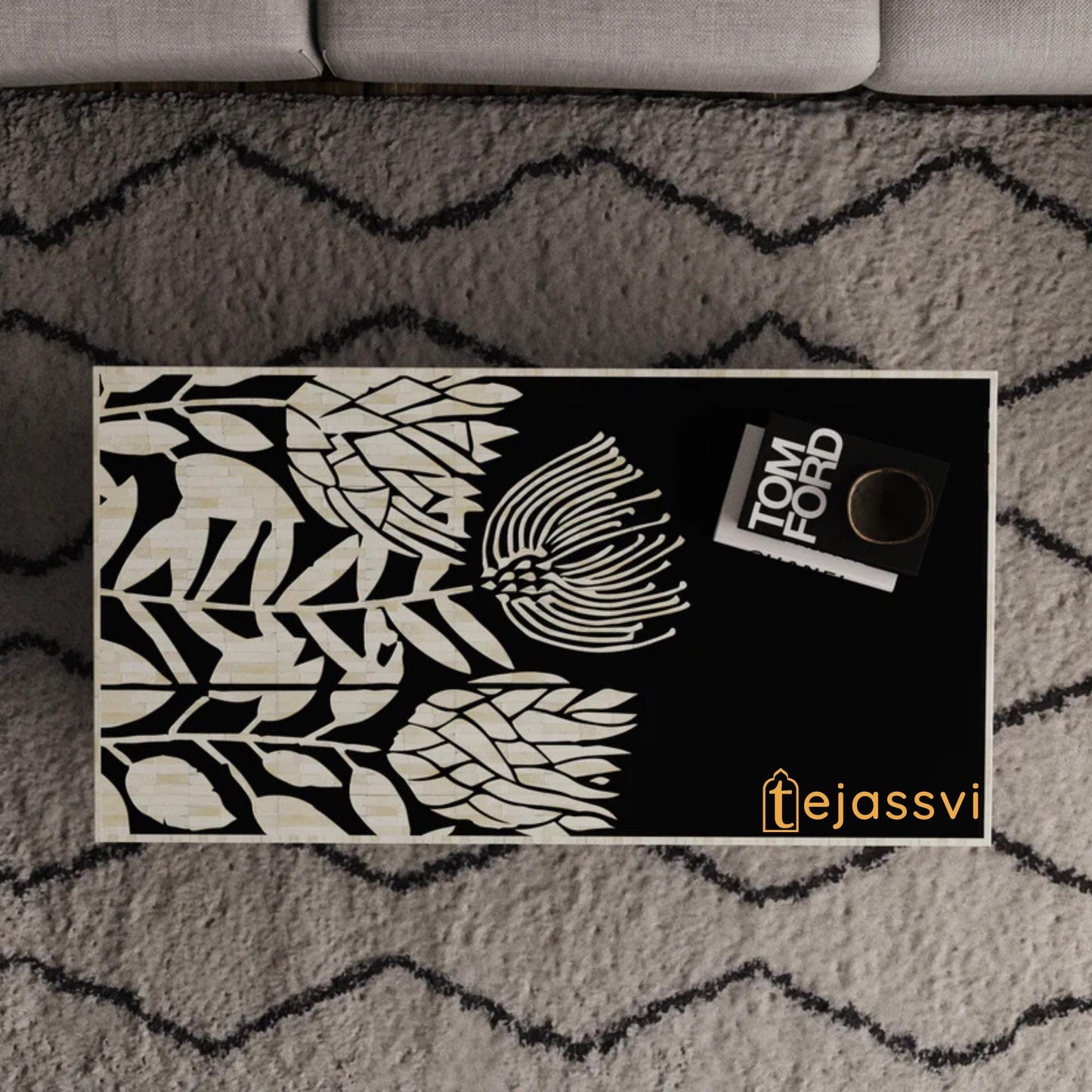 wooden Bone Inlay Rectangular Coffee Table, Centre Coffee Table, Wooden Furniture, Bone Inlay Cocktail Table/Wooden coffee table/Tea Table.
