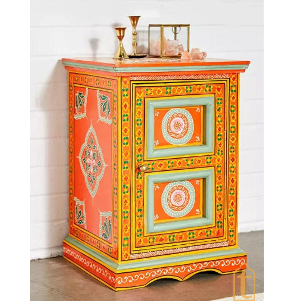 Hand-painted Bedside Wooden Table in Rajasthani Artistry with Uniquely Designed Beautiful / Side Table / Indian Flower Stand Table / Nightstand.
