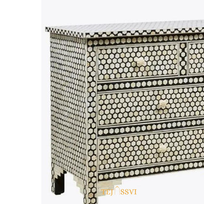 Honeycomb Design Black Handmade Bone Inlay dresser/7 Chest of Drawer, Bone inlay Sideboard Honeycomb black, Inlay Furniture Sideboard Unit.