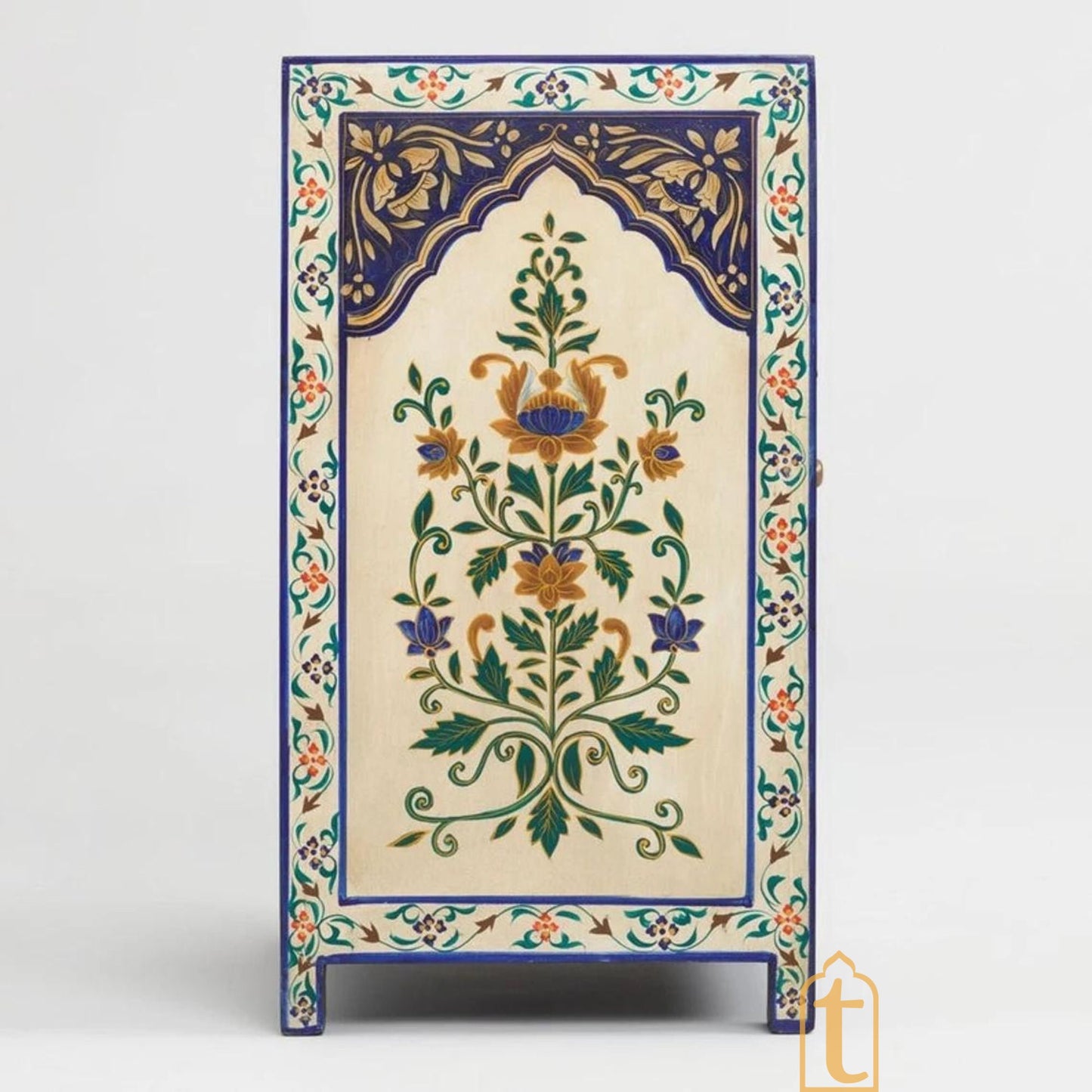 Wood Beautiful Flower Painted Side Storage Cabinet/Wood cabinet wooden furniture Nightstand Bedside Storage Living Room Furniture Decor.