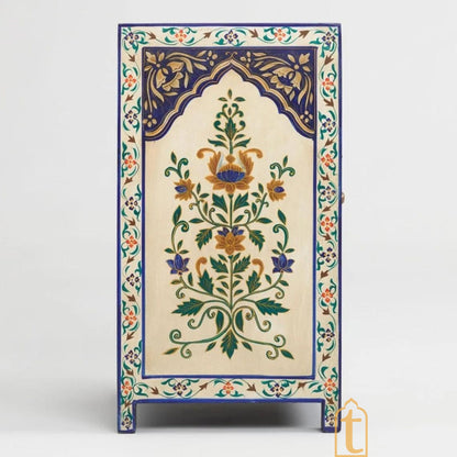 Wood Beautiful Flower Painted Side Storage Cabinet/Wood cabinet wooden furniture Nightstand Bedside Storage Living Room Furniture Decor.