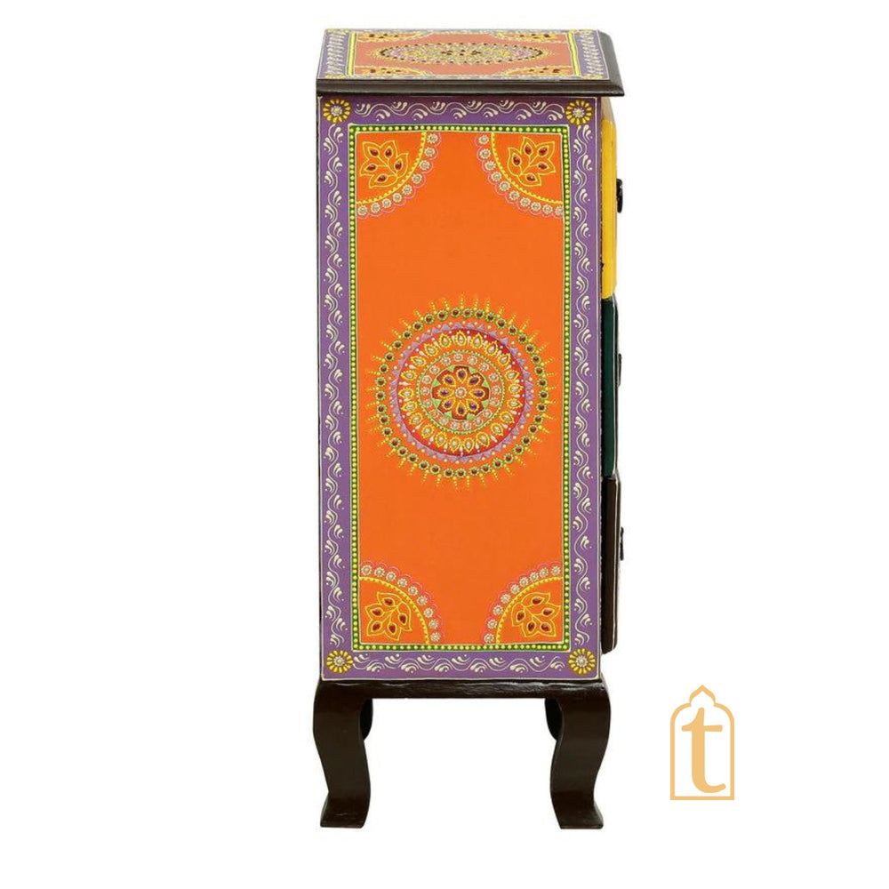 Indian Wooden Hand painted Wooden Chest Drawers / Side Table /  Chest of Drawers for Living Room | Traditional Side Table with Drawers | Bedside table.