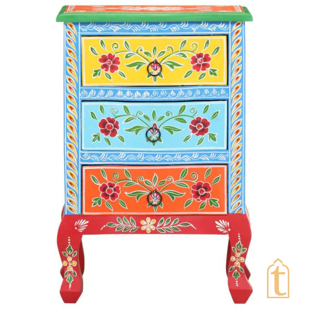Hand painted Wooden Bedside Table Drawer-Almirah / Bedroom Decorative Night Lamp Stand Table / Beautiful Painted Wooden Cupboard.