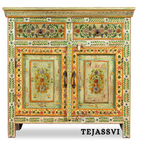 Wooden Indian Floral Designed Side Storage / Cabinet | Bedside, Side Table, Hand Painted, Wooden Big Cabinet, Living Room Furniture, Fine Panting.