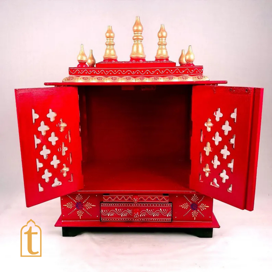 Handcrafted Wooden Pooja Room Temple: Wall Hanging Mandir with Door