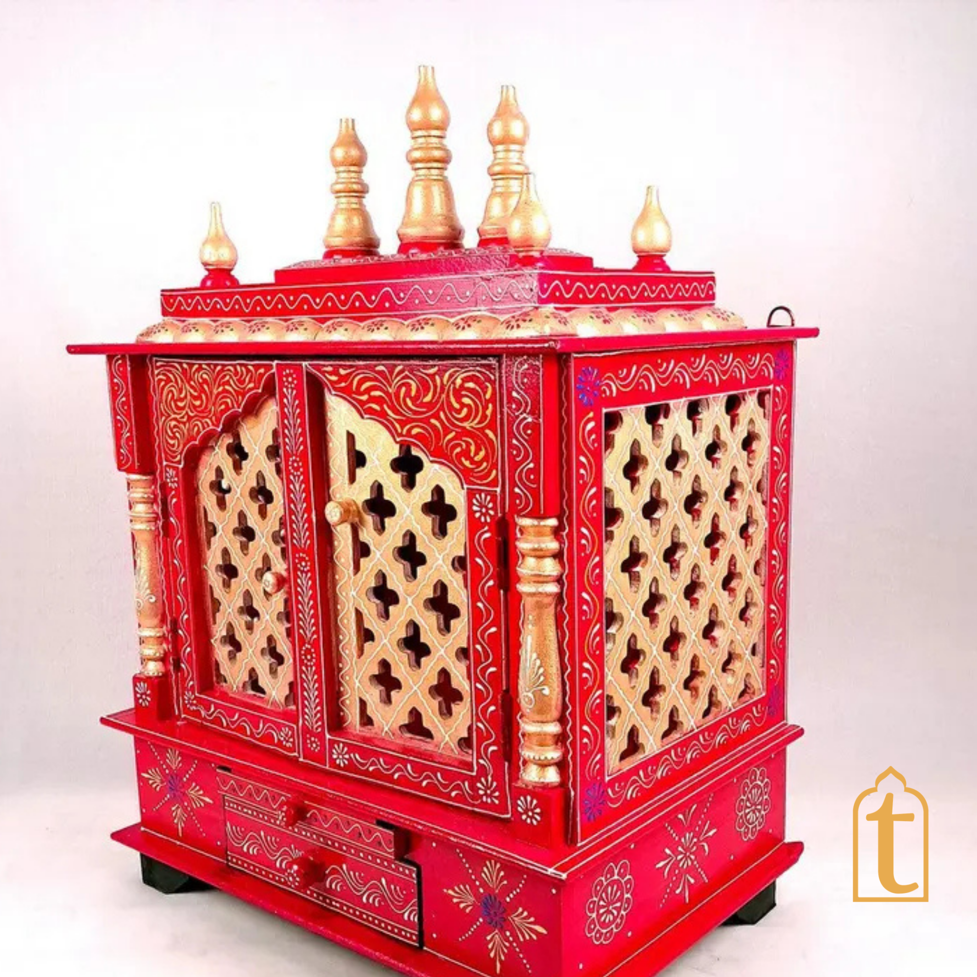 Handcrafted Wooden Pooja Room Temple: Wall Hanging Mandir with Door