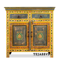 Wooden Indian Floral Designed Side Storage / Cabinet | Bedside, Side Table, Hand Painted, Wooden Big Cabinet, Living Room Furniture, Fine Panting.