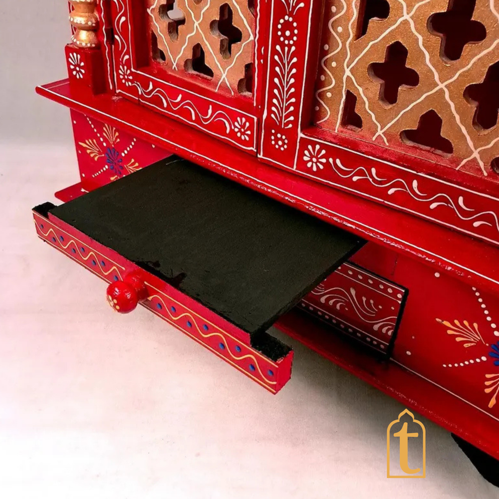 Handcrafted Wooden Pooja Room Temple: Wall Hanging Mandir with Door