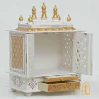 Handcrafted Wooden Pooja Room Temple: , White & Gold Embossed