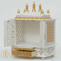Handcrafted Wooden Pooja Room Temple: , White & Gold Embossed