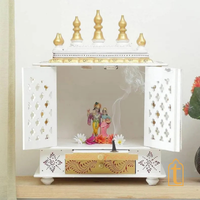 Handcrafted Wooden Pooja Room Temple: , White & Gold Embossed