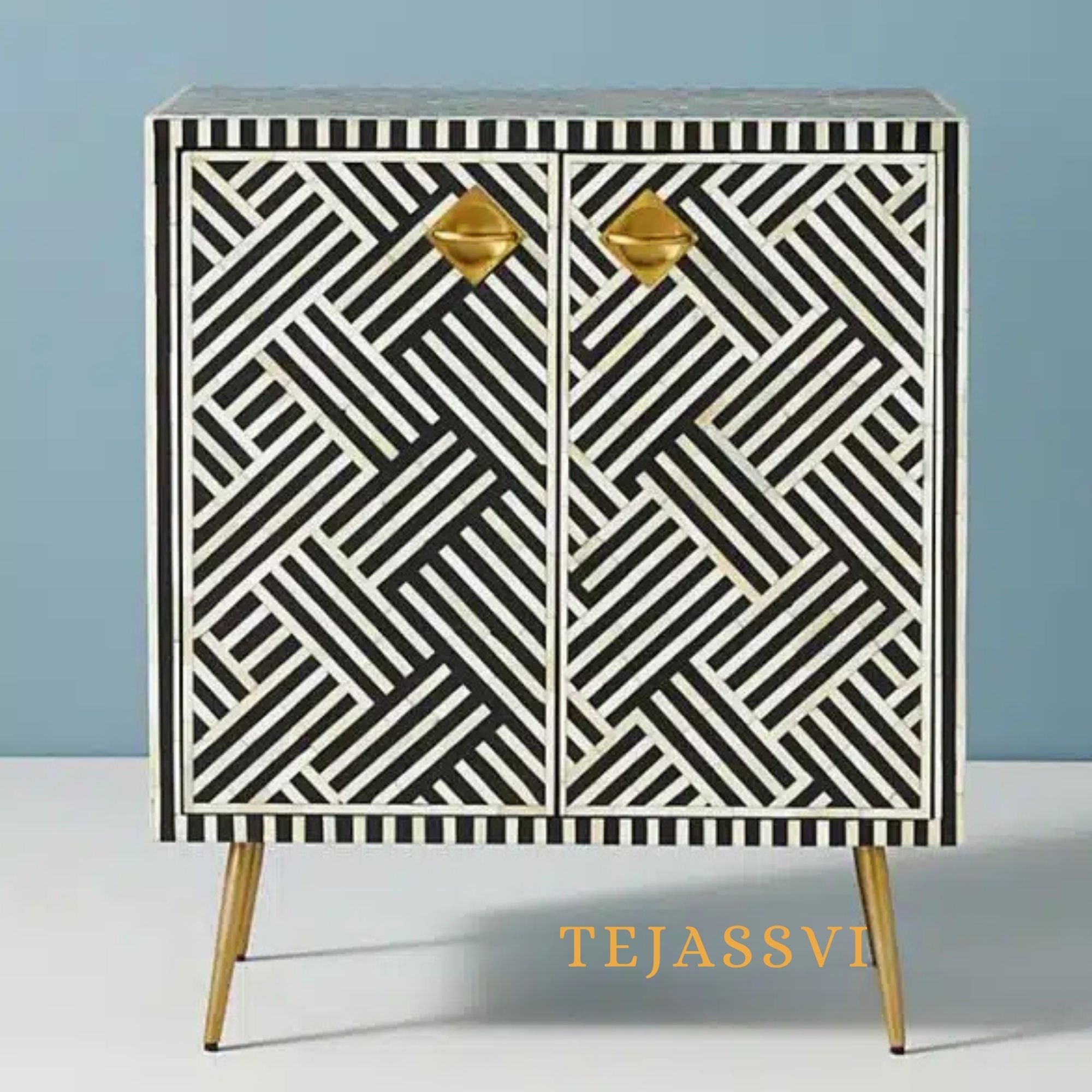 Bone Inlay Strip Design Small Cabinet /Bone Inlay Night Table / Bone Inlay Side Table / Bone Inlay Sideboards  For Bedroom.