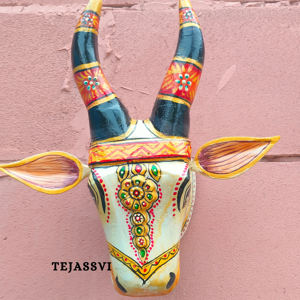 Wooden Carving Bull Head | Bull | Nandi Head Mask Wall Décor. Wall Hanging. Ethnic Indian Art Best Minimalist Gift Idea for Christmas/Diwali